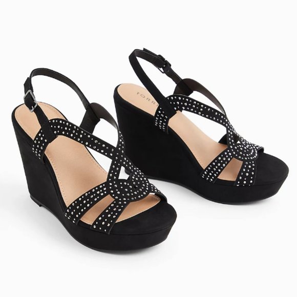 Torrid Black Faux Suede Jeweled Platform Wedges 12W - Picture 1 of 9